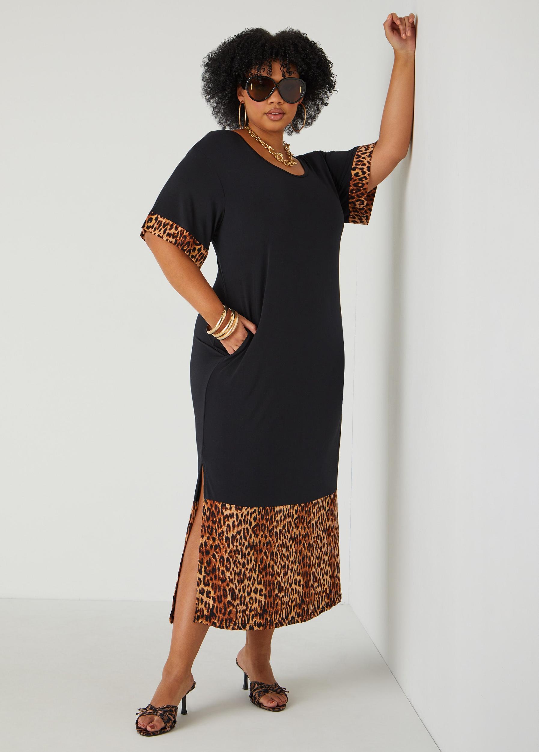 Leopard Paneled T Shirt Dress Product Image