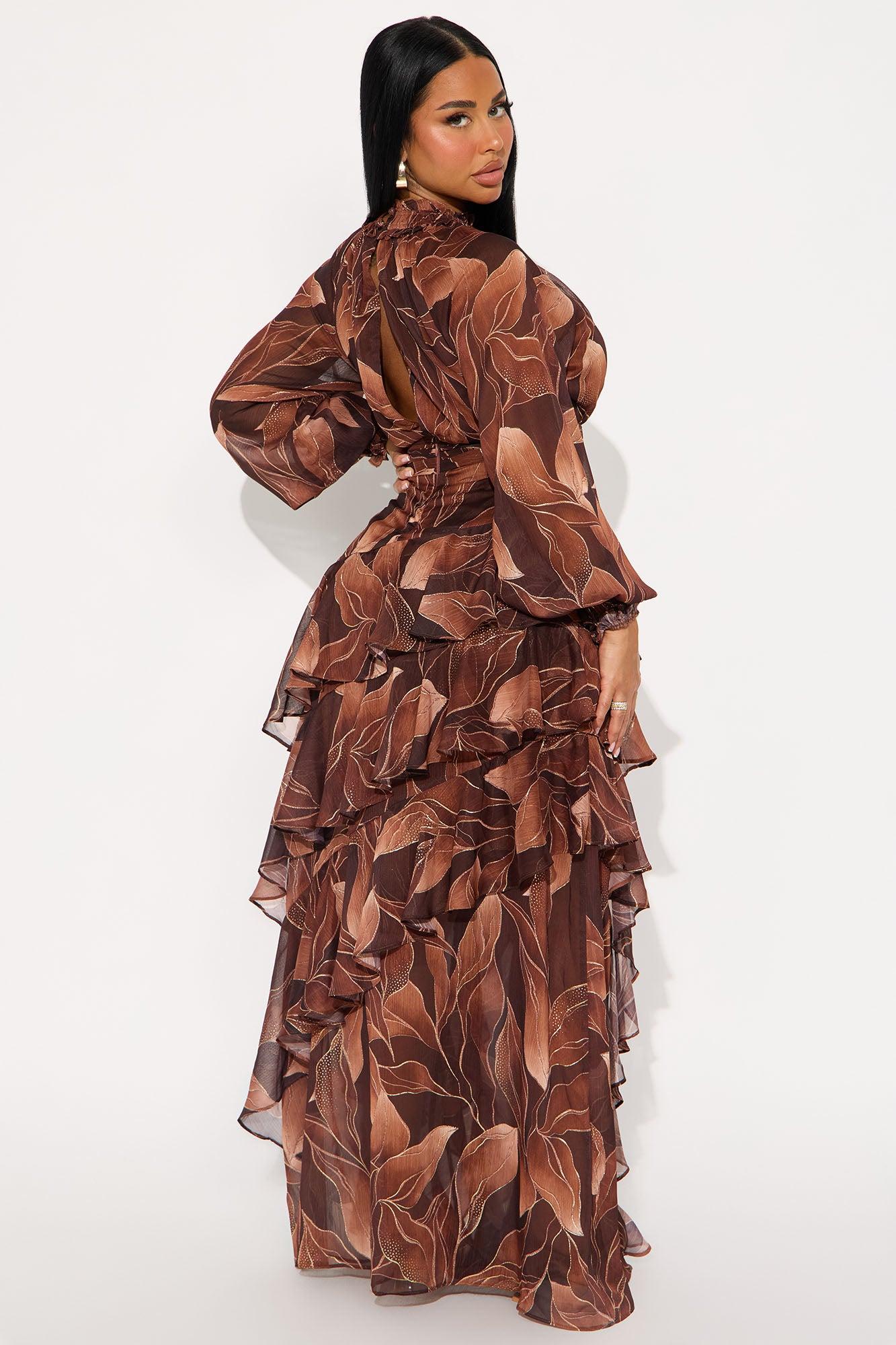 Sofia Chiffon Maxi Dress - Brown/combo Female Product Image