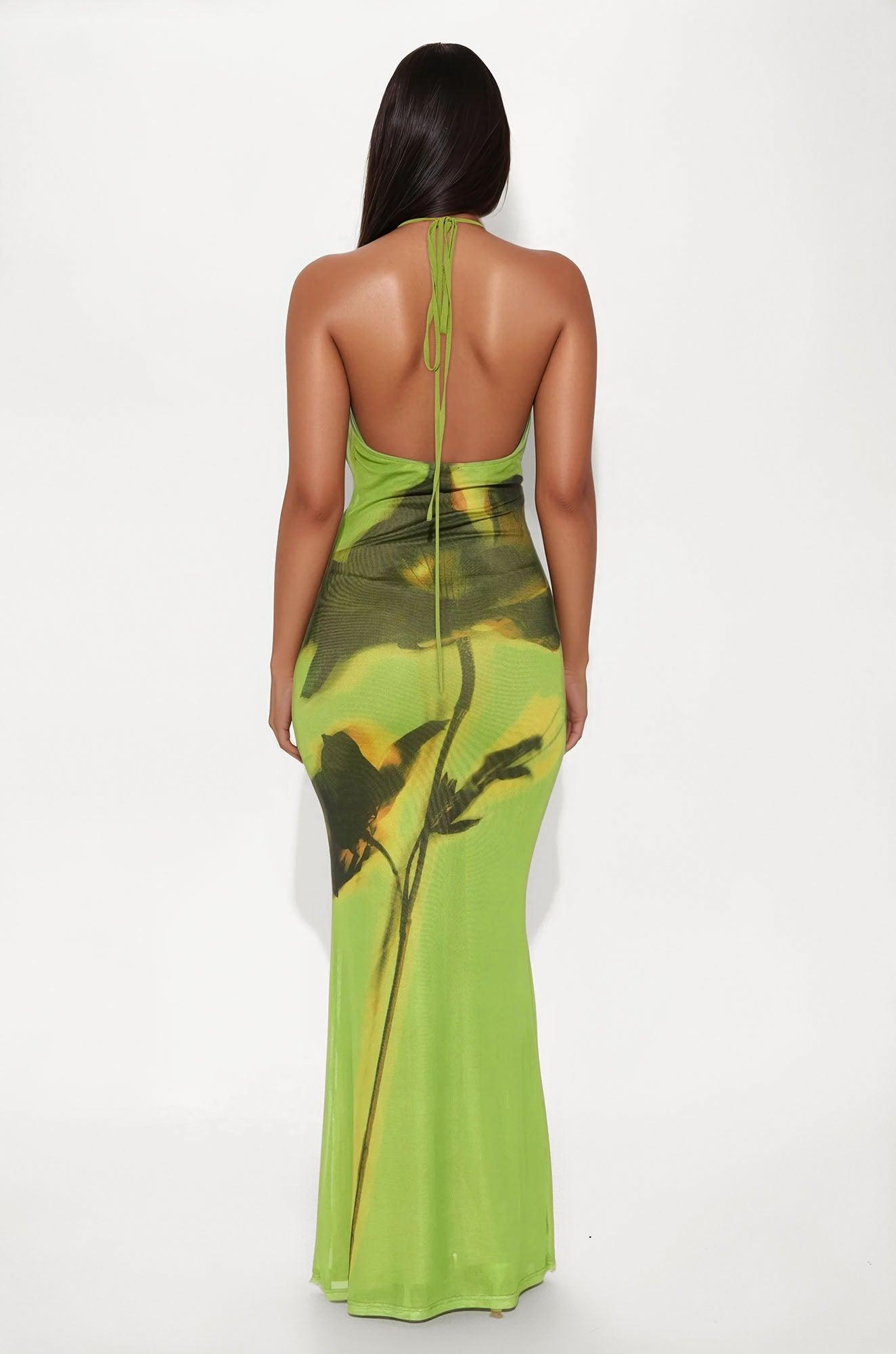 On The Low Mesh Maxi Dress - Green/combo Product Image