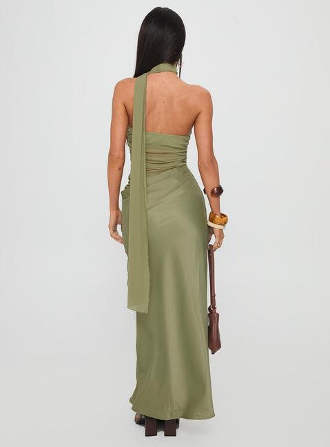 Indiara Halter Mesh Maxi Dress Green Product Image