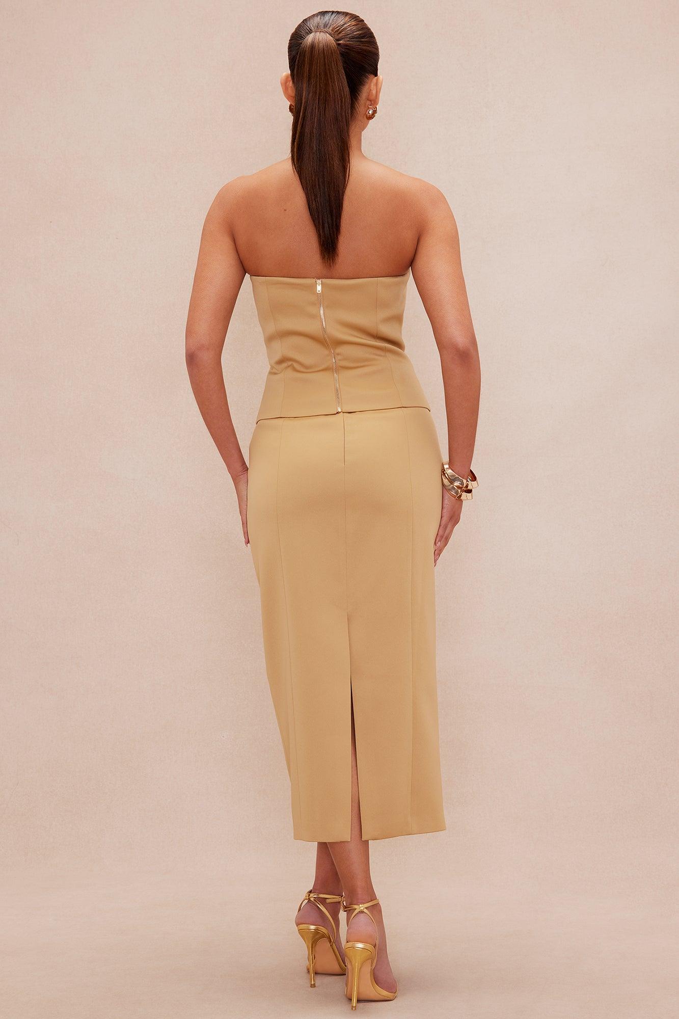 Selene Satin Midi Skirt Set - Khaki Female Product Image