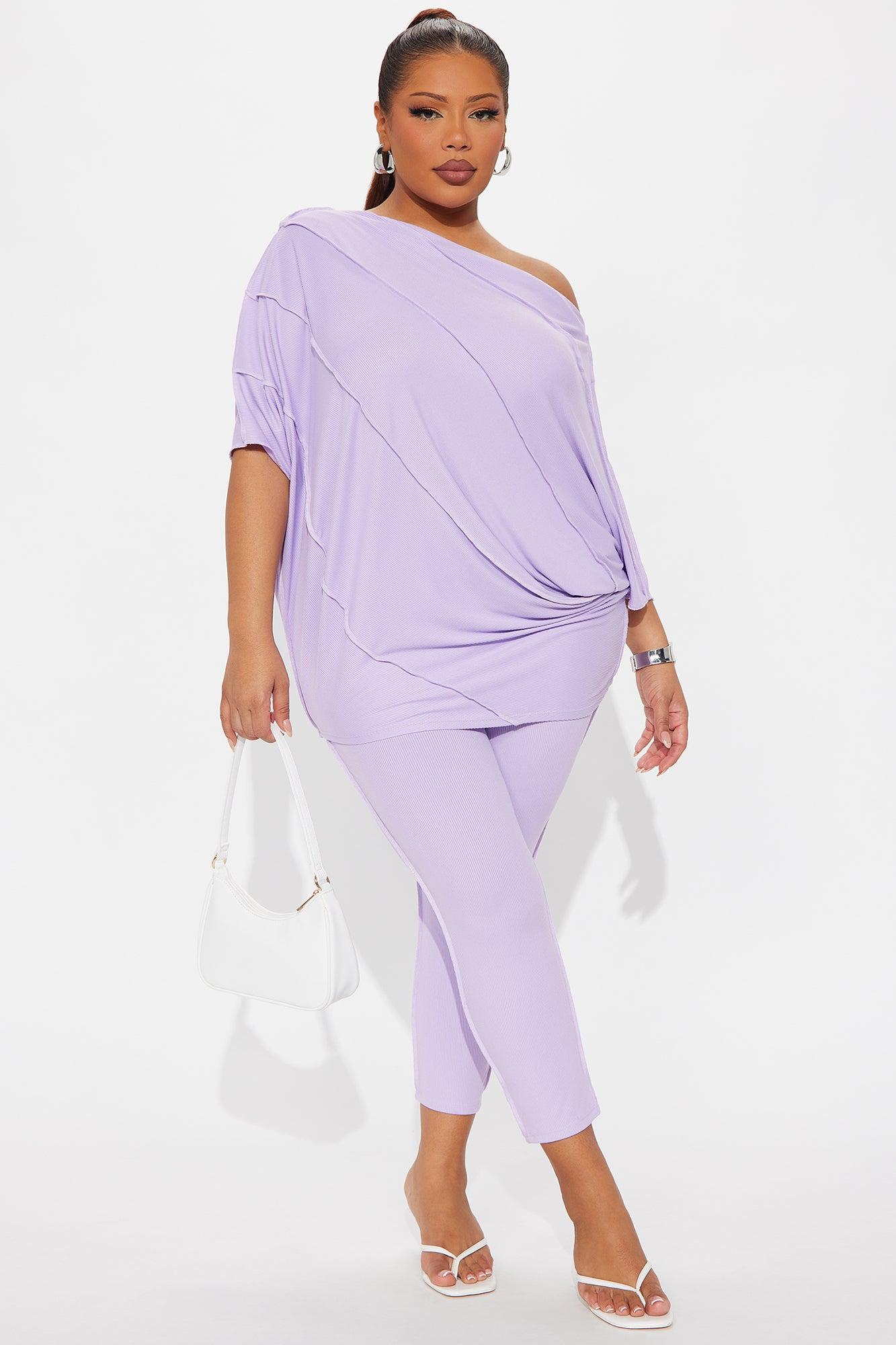 Becca Off Shoulder Ribbed Pant Set - Lavender Female Product Image