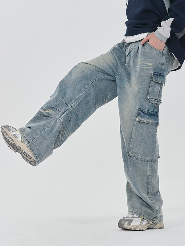 Men's Washed Multi Pocket Cargo Jeans Product Image