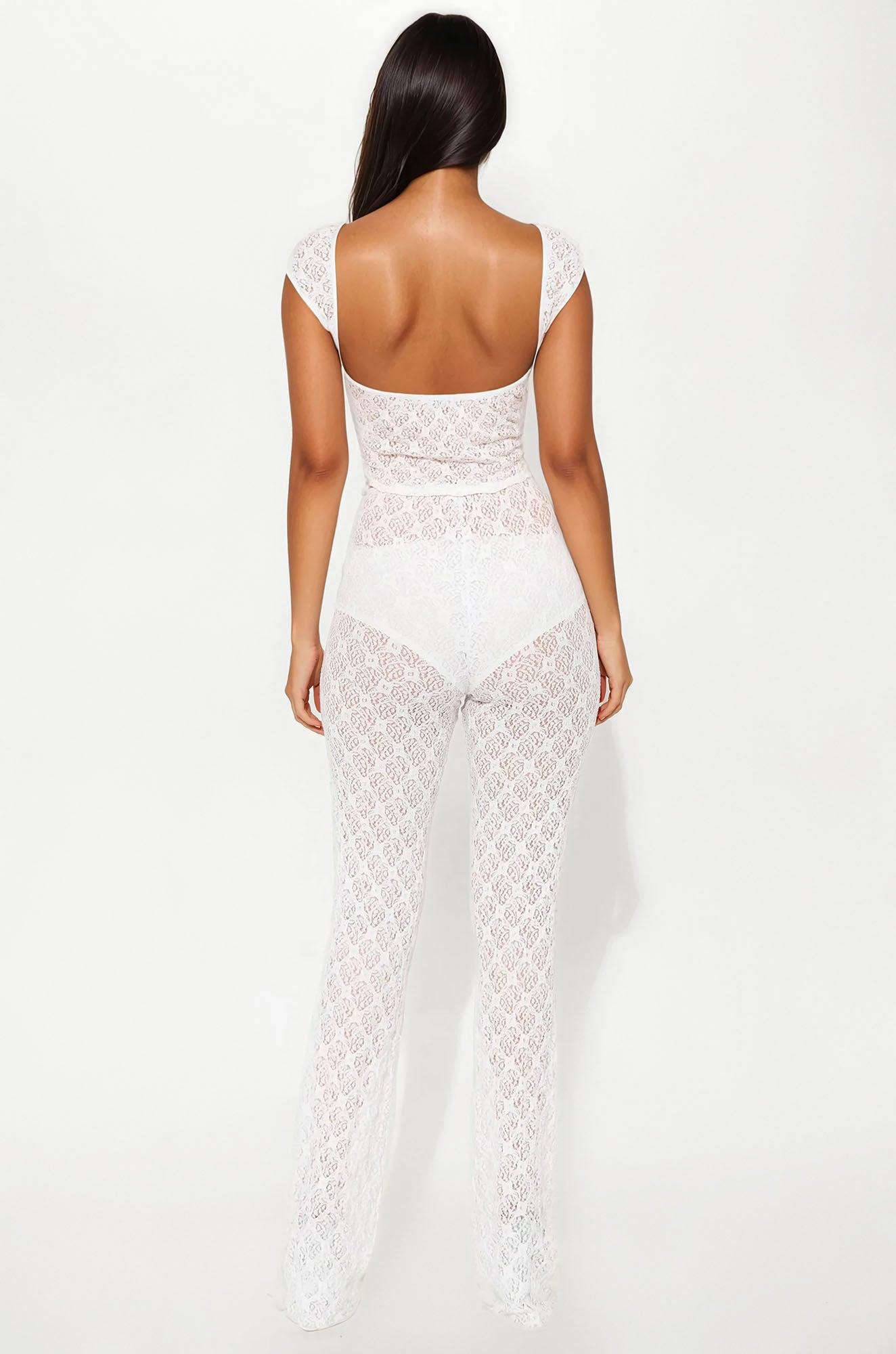Sasha Lace Straight Leg Pant Set - White Female Product Image