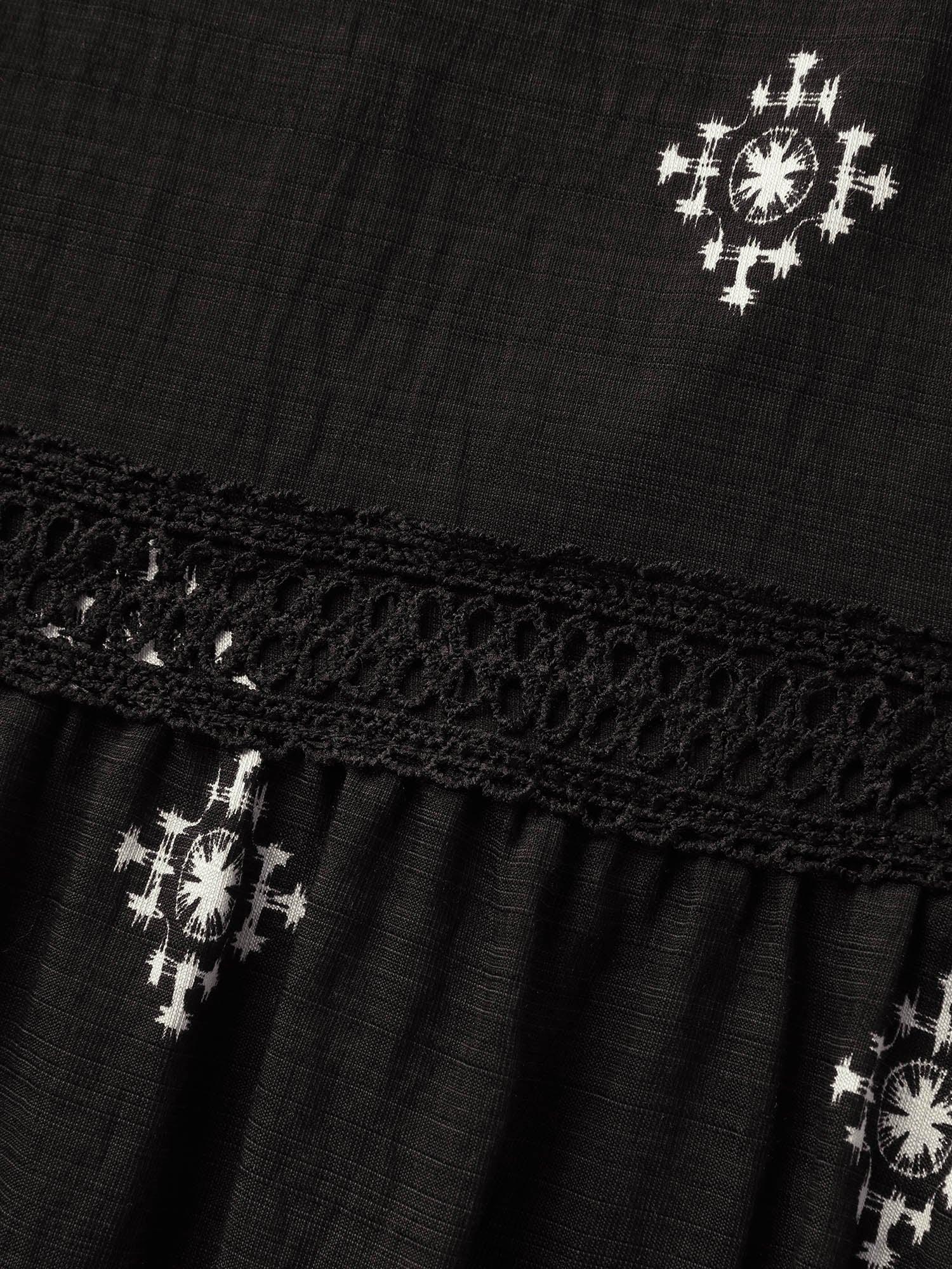 Boho Print Waist-Defining Lace Midi Dress Female Product Image