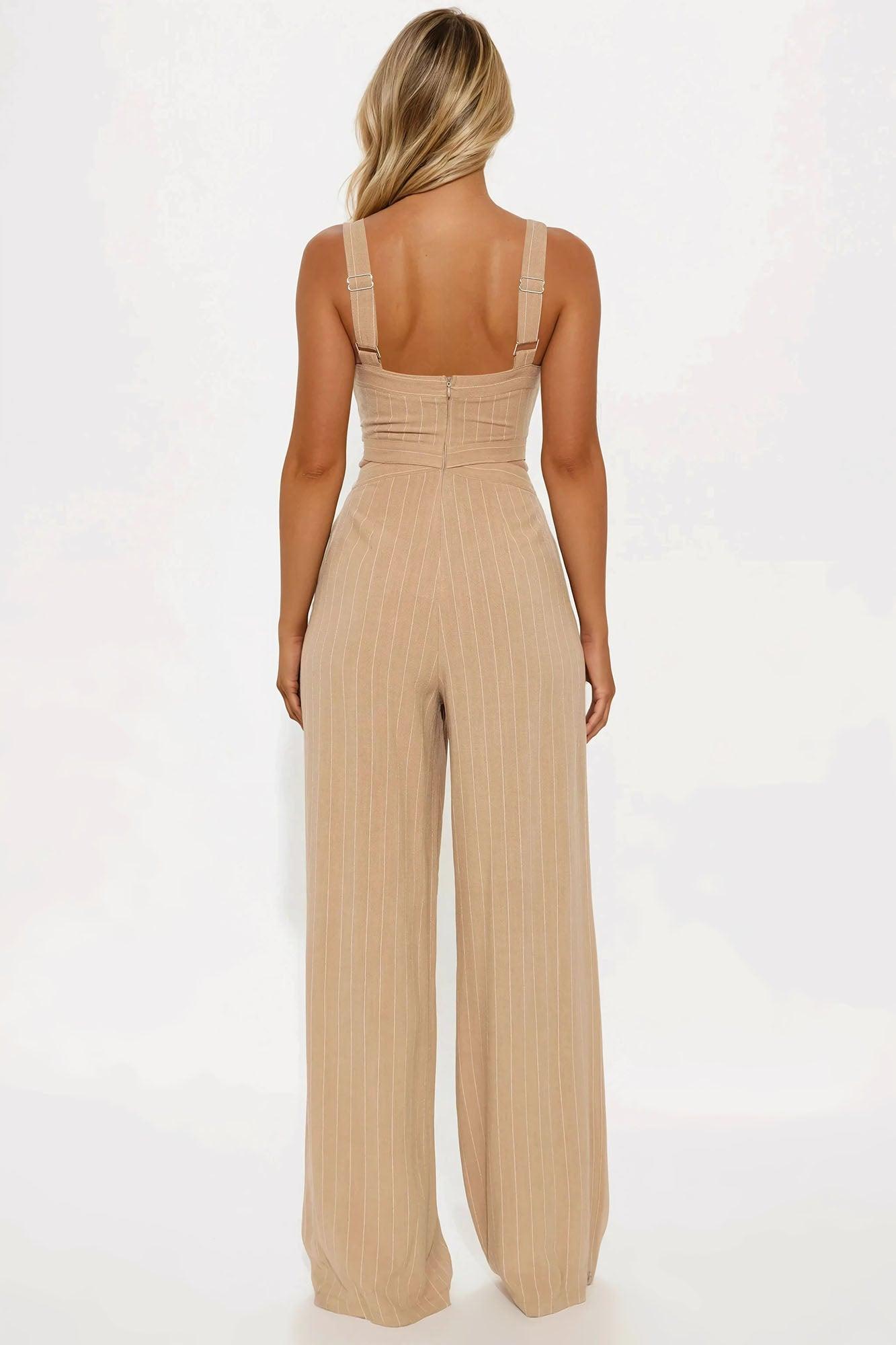 On My Way Wide Leg Jumpsuit - Tan Female Product Image
