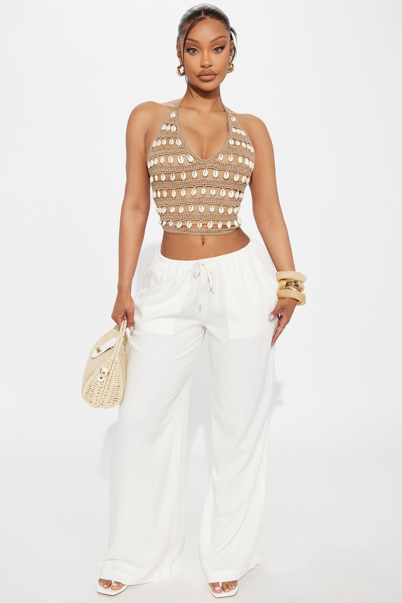 Collecting Seashells Crochet Halter Top - Brown Product Image