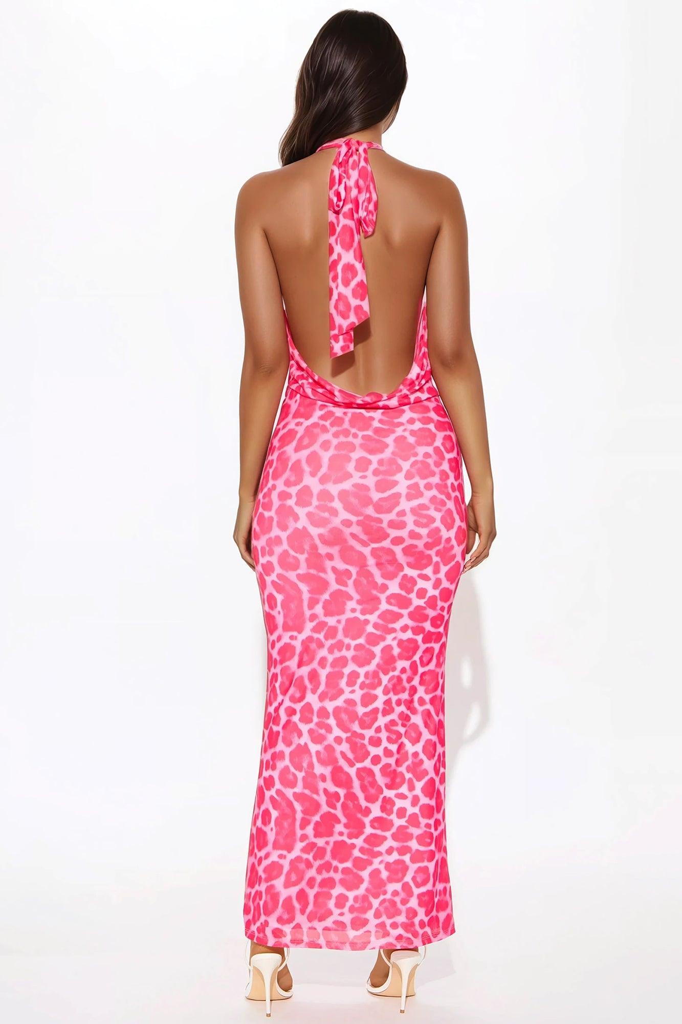 Kim Mesh Leopard Maxi Dress - Hot Pink/combo Product Image