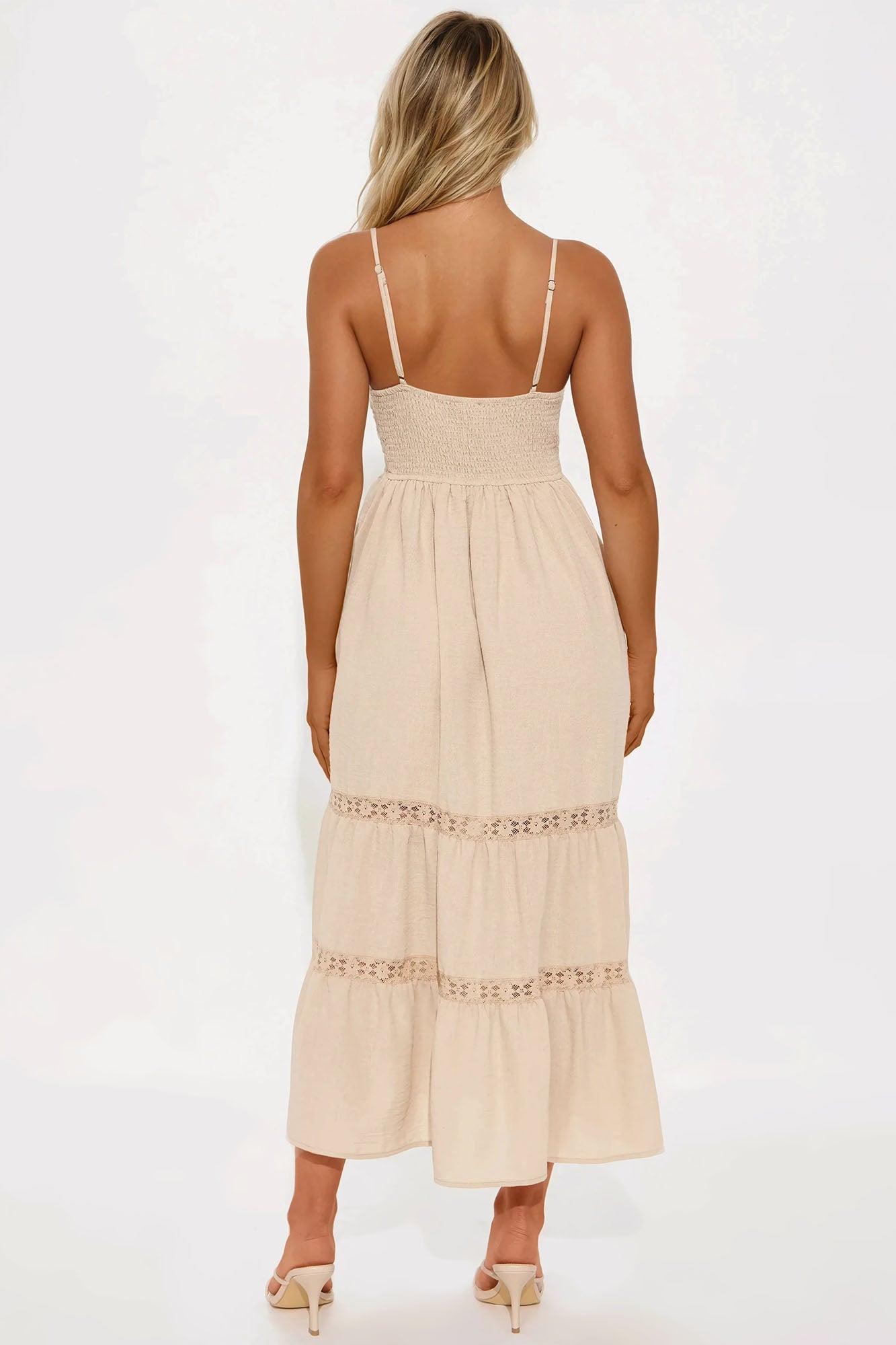 Tahlia Linen Midi Dress - Tan Female Product Image