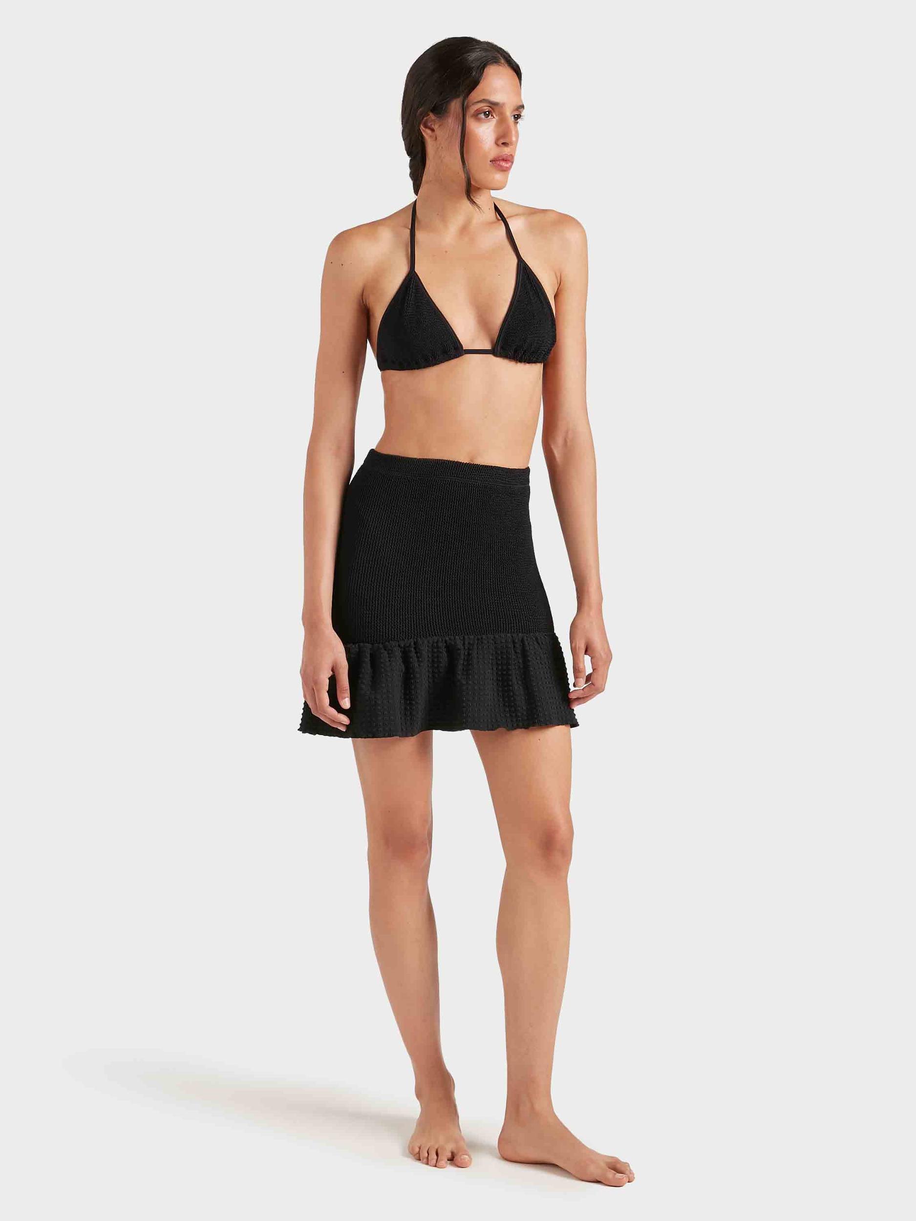 Peplum Seersucker Swim Skirt/Tube Top - Black Product Image