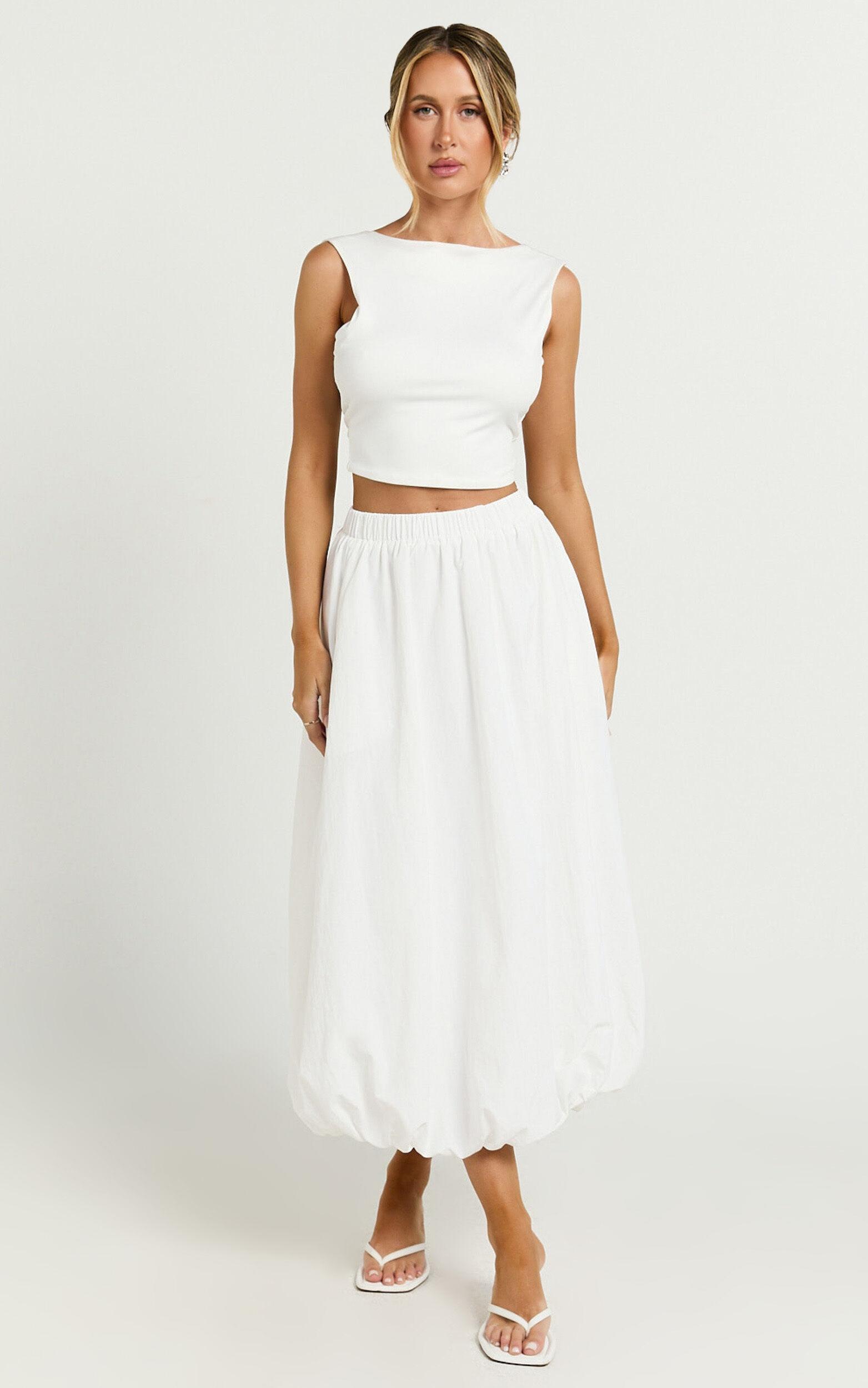 Abbey Midi Skirt - Bubble Hem Skirt in White Product Image
