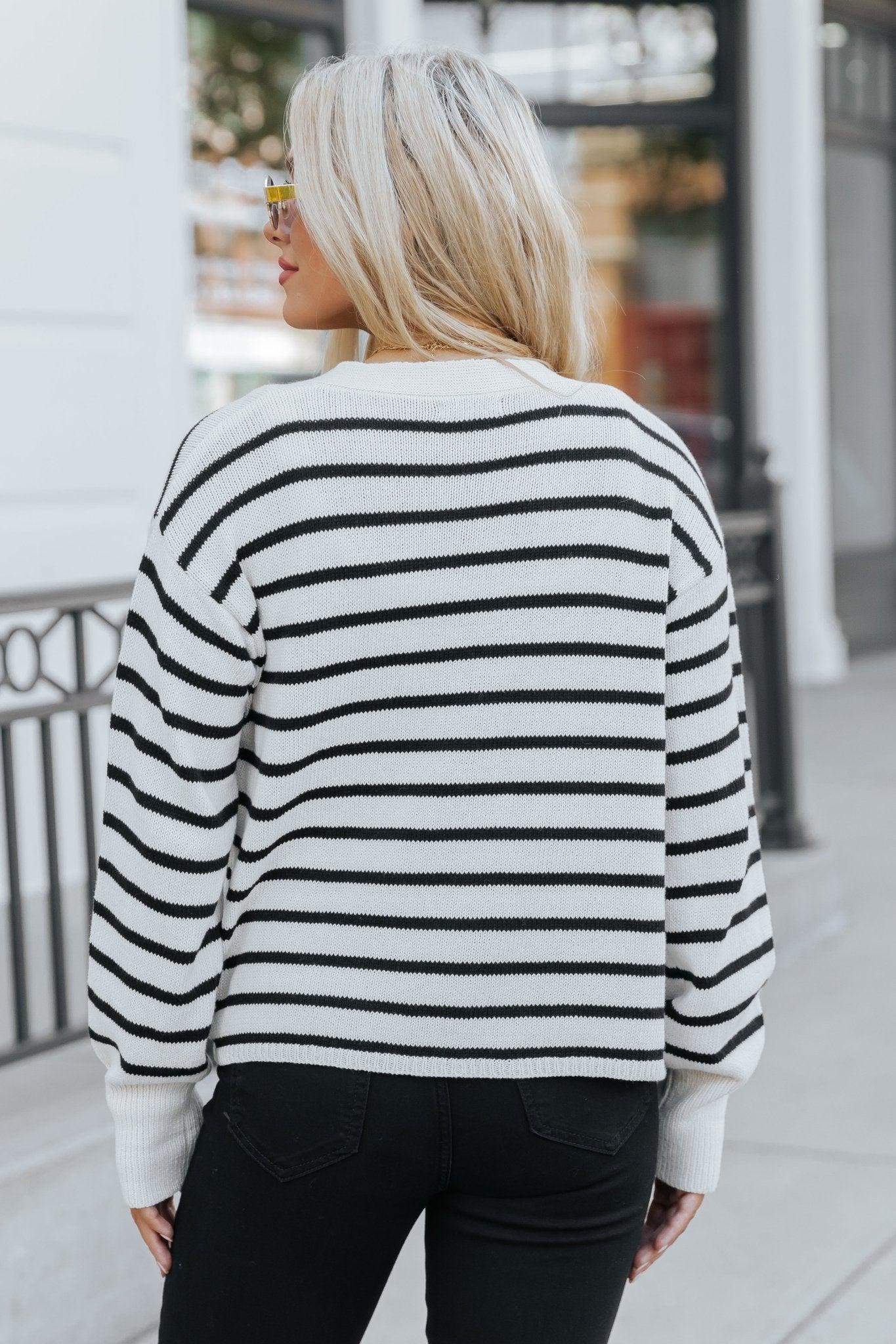 Natural And Black Striped Sweater Cardigan - FINAL SALE Female Product Image