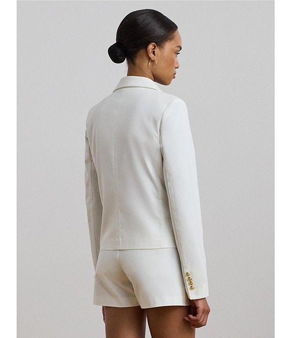 Lauren Ralph Lauren Stretch-Cotton Canvas Double Breasted Peak Lapel Gold Button Blazer Product Image