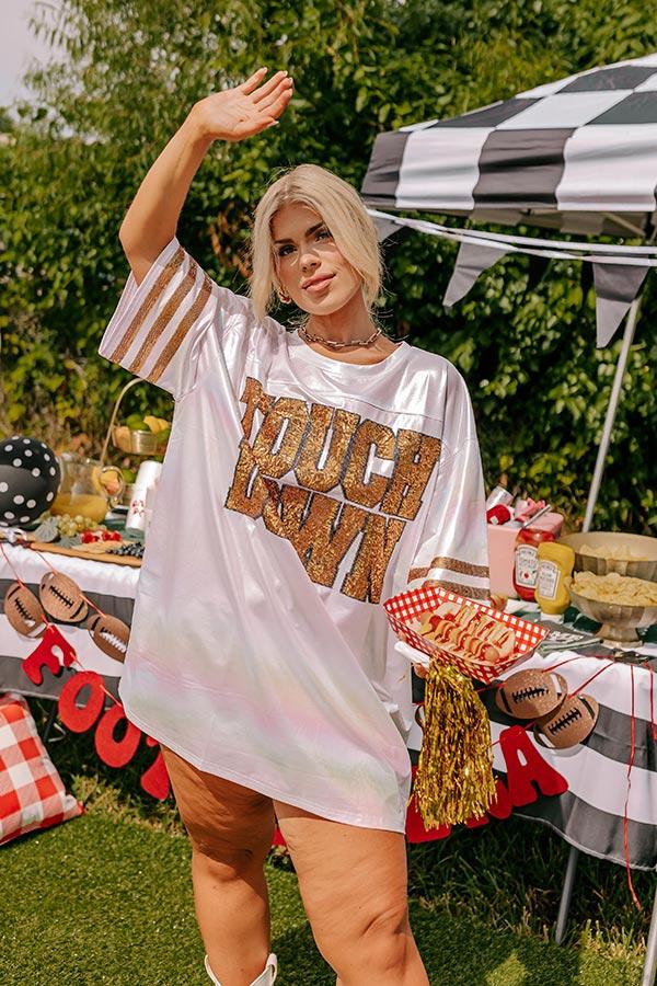 It's A Touch Down Faux Leather Mini Dress in White Iridescent Curves Product Image