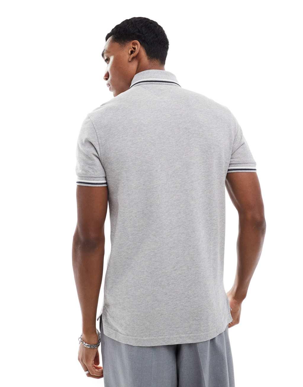Tommy Hilfiger tipped slim fit polo shirt in gray Product Image