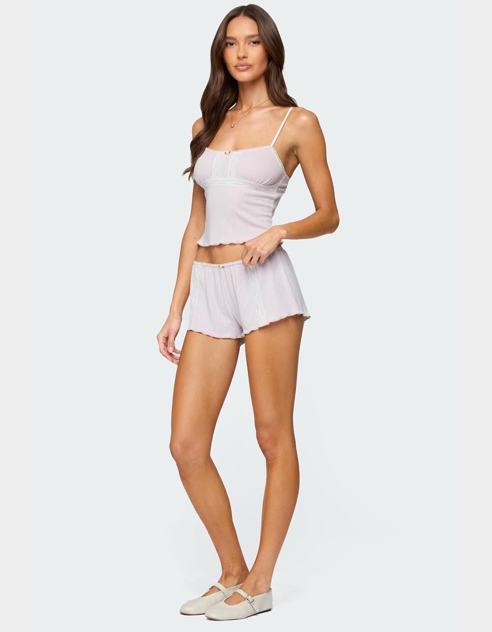 EDIKTED Sephi Lacey Pointelle Tank Top - LIGHT PINK Product Image