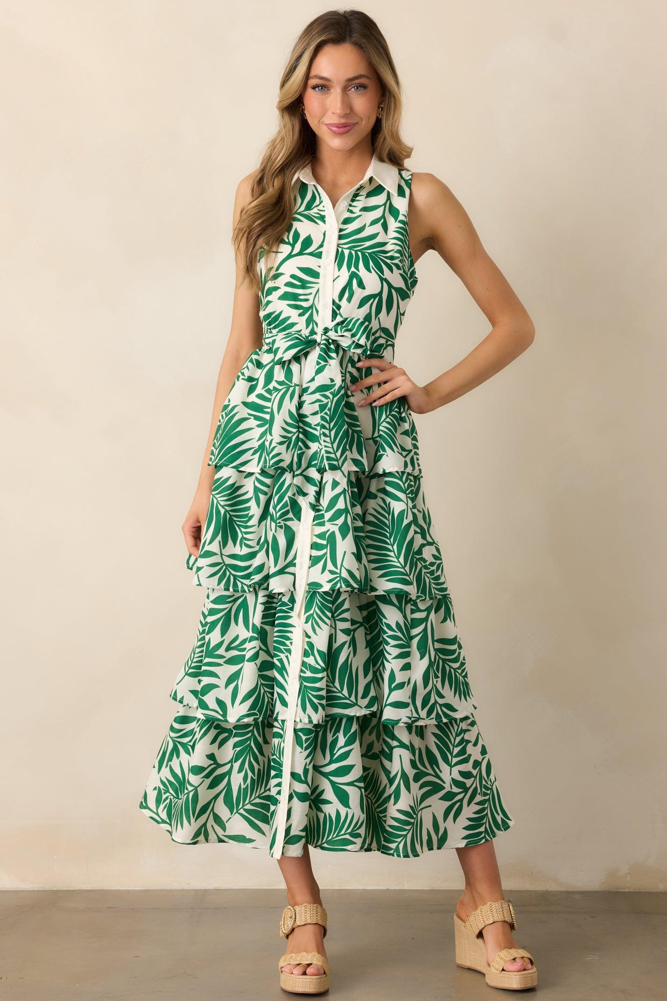 Garden Social Green Floral Maxi Shirt Dress Product Image