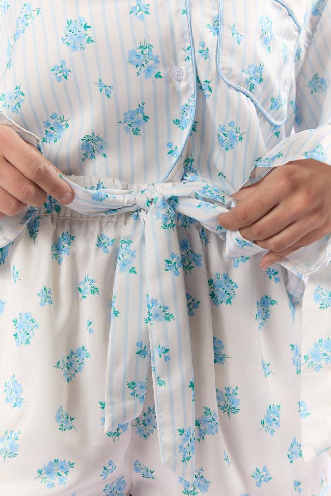 Sleep On My Side Blue Floral Satin Pajama Shorts FINAL SALE Product Image