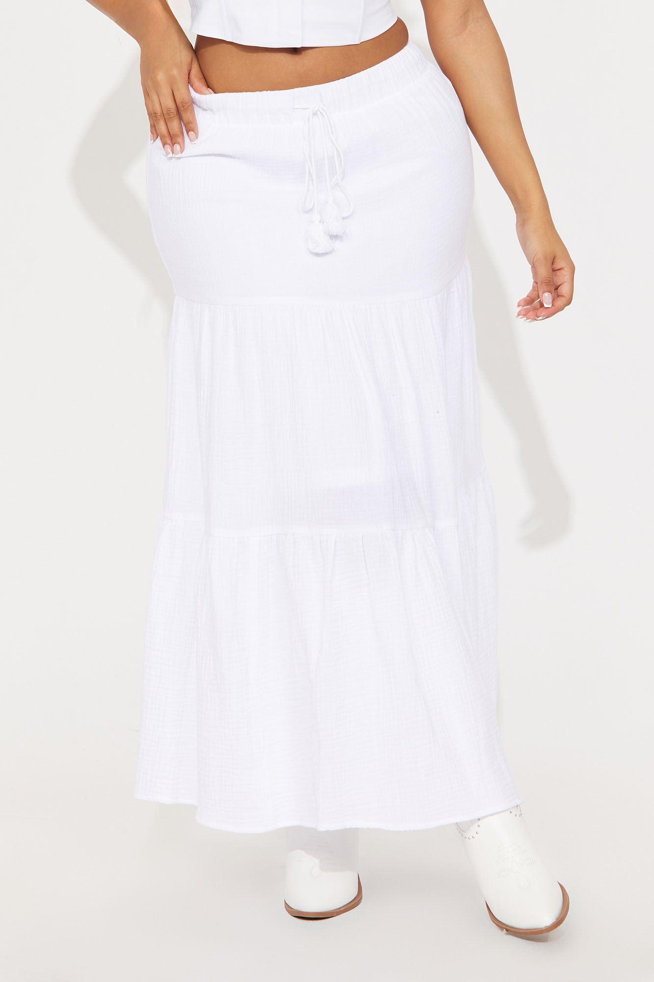 Emily Tiered Gauze Maxi Skirt - White Product Image