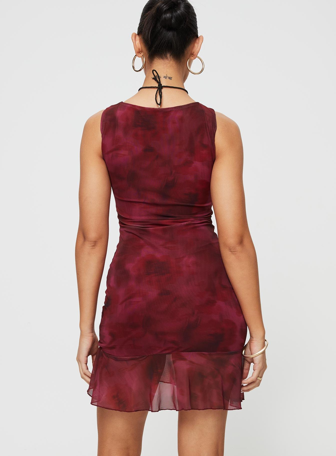 Molita Ruffle Hem Mini Dress Red Product Image