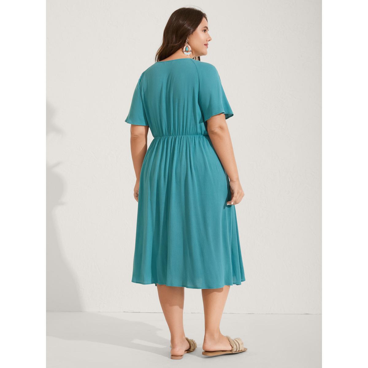 Plus Size Lace Neck Flared Sleeve Midi Dress Arctic Women V-neck Short sleeve Curvy BloomChic 18-20/2X Product Image