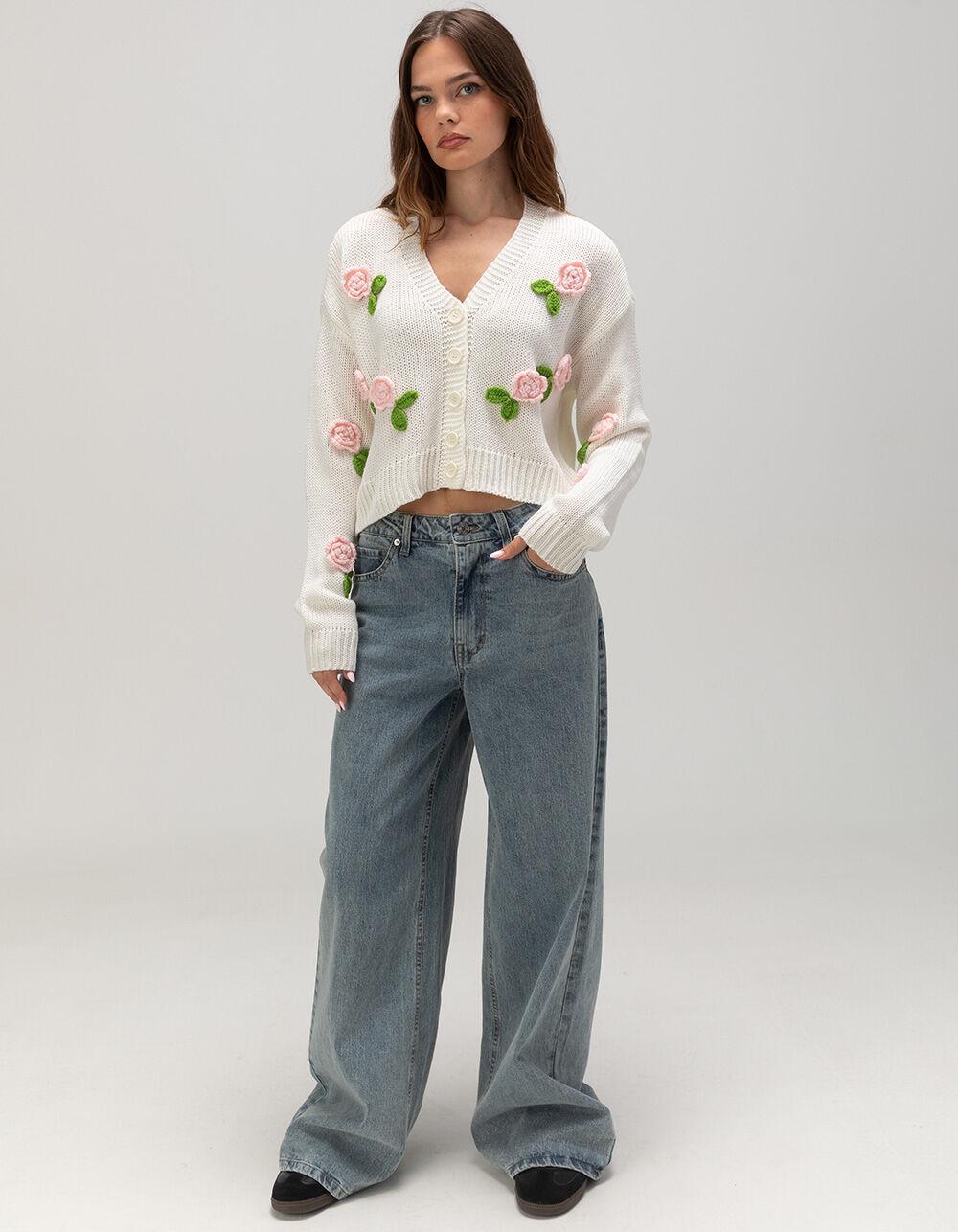 RSQ Womens 3D Floral Cardigan - CREAM Product Image