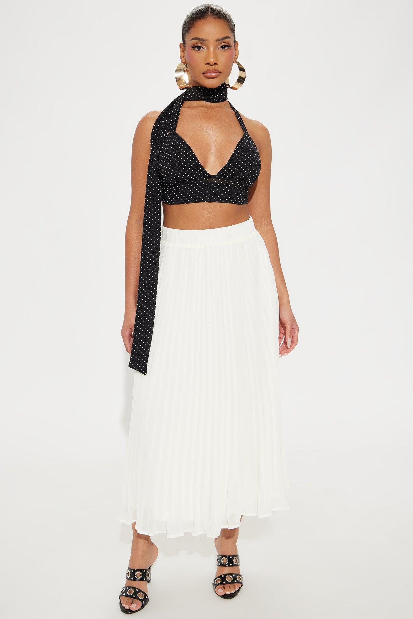 Sasha Polka Dot Neck Tie Top - Black/White Product Image