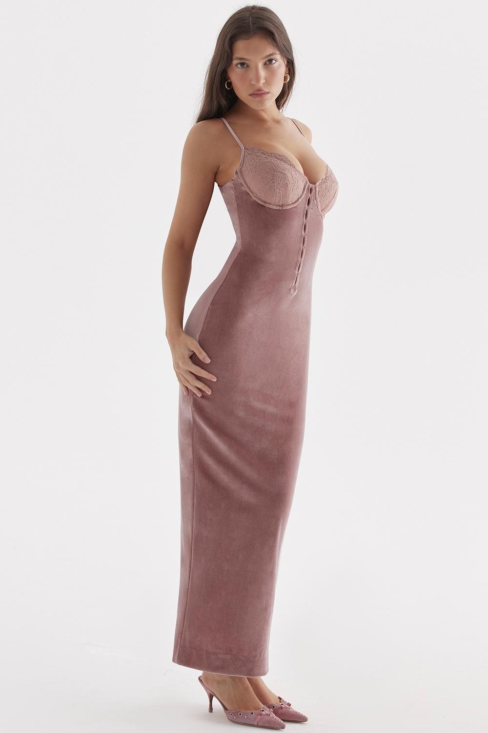 Azalea  soft pink velvet midi dress Product Image