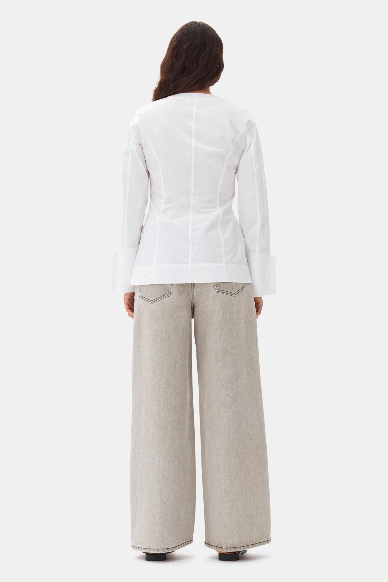 White Cotton Poplin V-neck Shirt Product Image