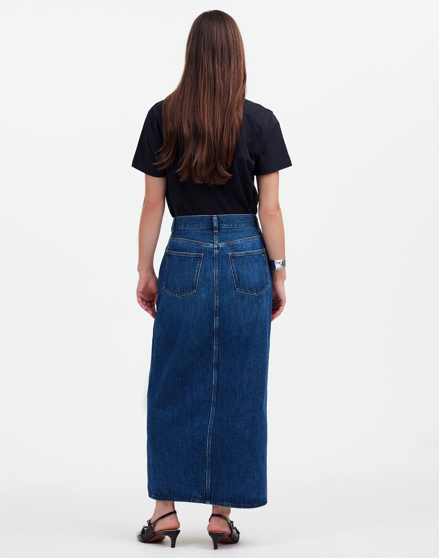 Denim Front-Slit Midi Skirt in Kincord Wash Product Image
