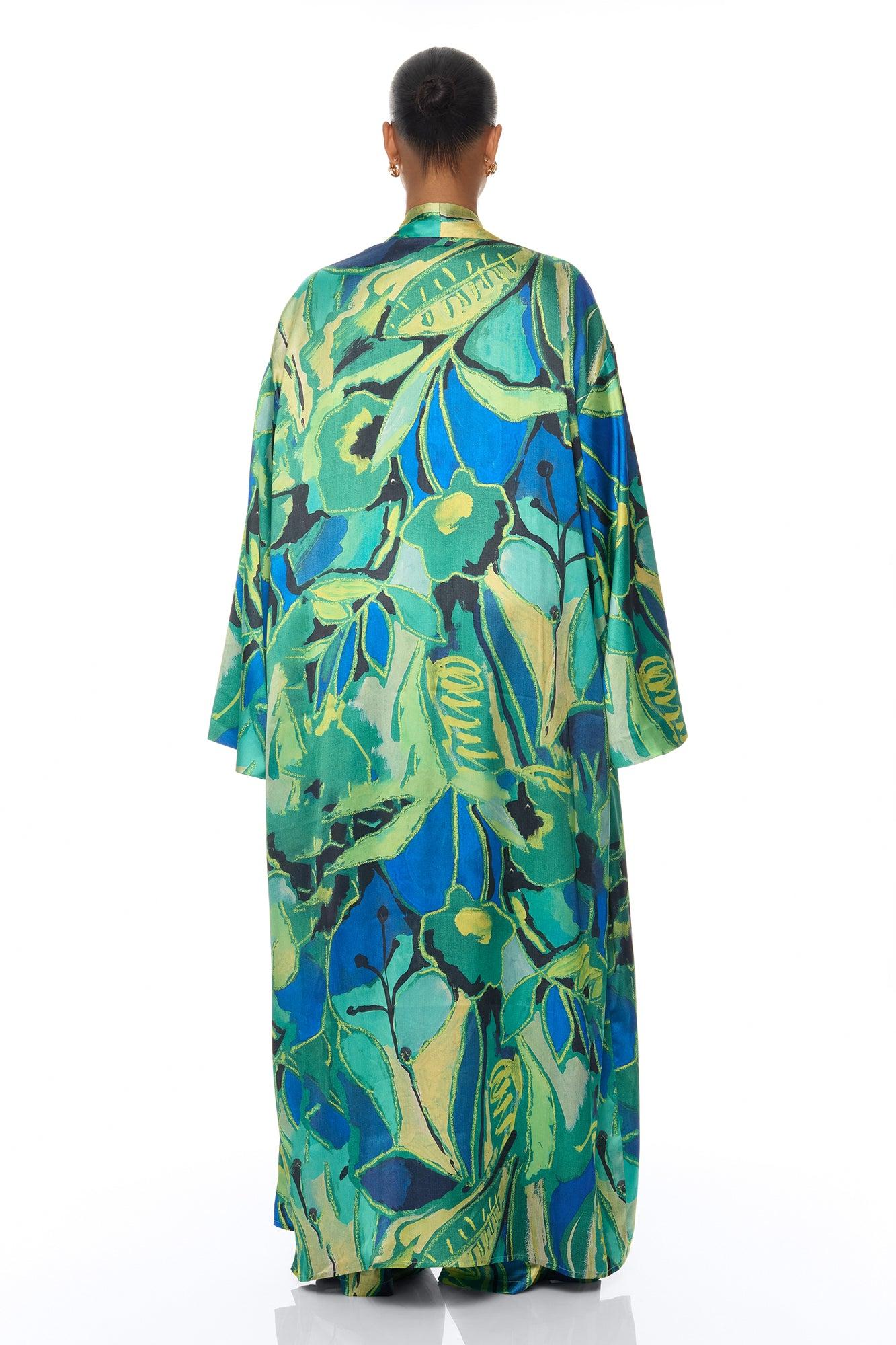 Pure Luxury 3 Piece Satin Kimono Set - Green/combo Female Product Image