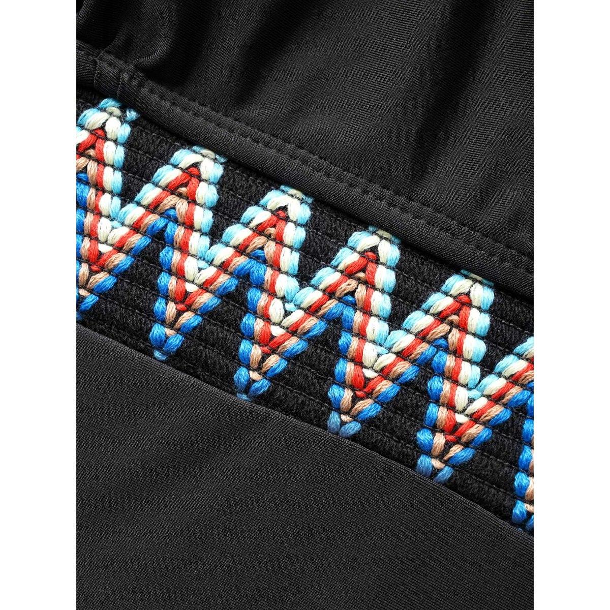 Plus Size Woven Ribbon Gathered Ruffle Trim One Piece Swimsuit Women's Swimwear Black Beach Woven ribbon&lace trim Curve Bathing Suits High stretch One Pieces BloomChic 22-24/3X Product Image