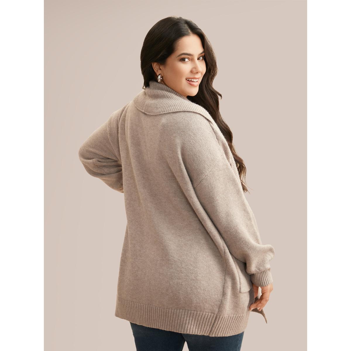 Plus Size Airy Cozy Shawl Collar Wool Cardigan Tan Women Casual Loose Long Sleeve Everyday Cardigans BloomChic 22-24/3X Product Image