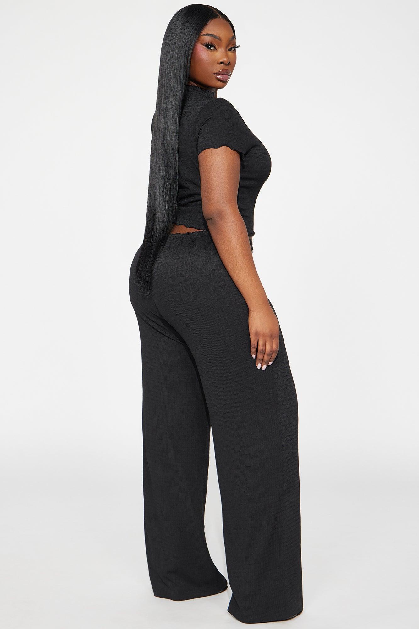 Life Is Good Textured Pant Set - Black Product Image