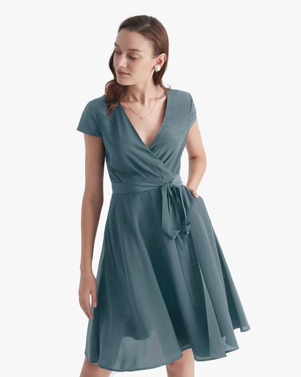 Figure Flattering Silk Wrap Dress Product Image
