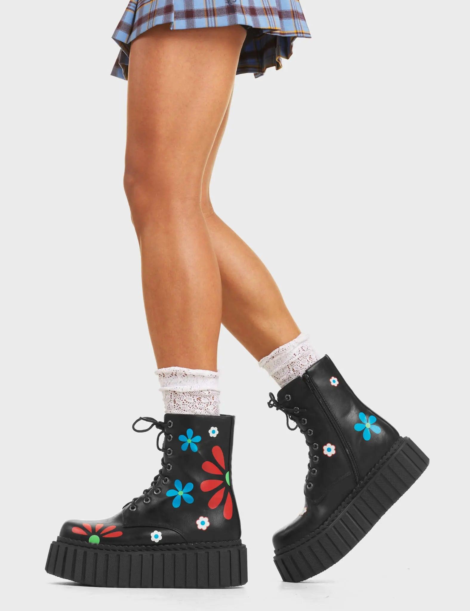Rocking The Daisies Chunky Ankle Creeper Boots Product Image