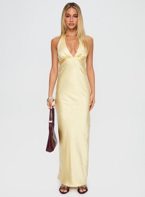 Good For You Halter Maxi Dress Lemon Product Image