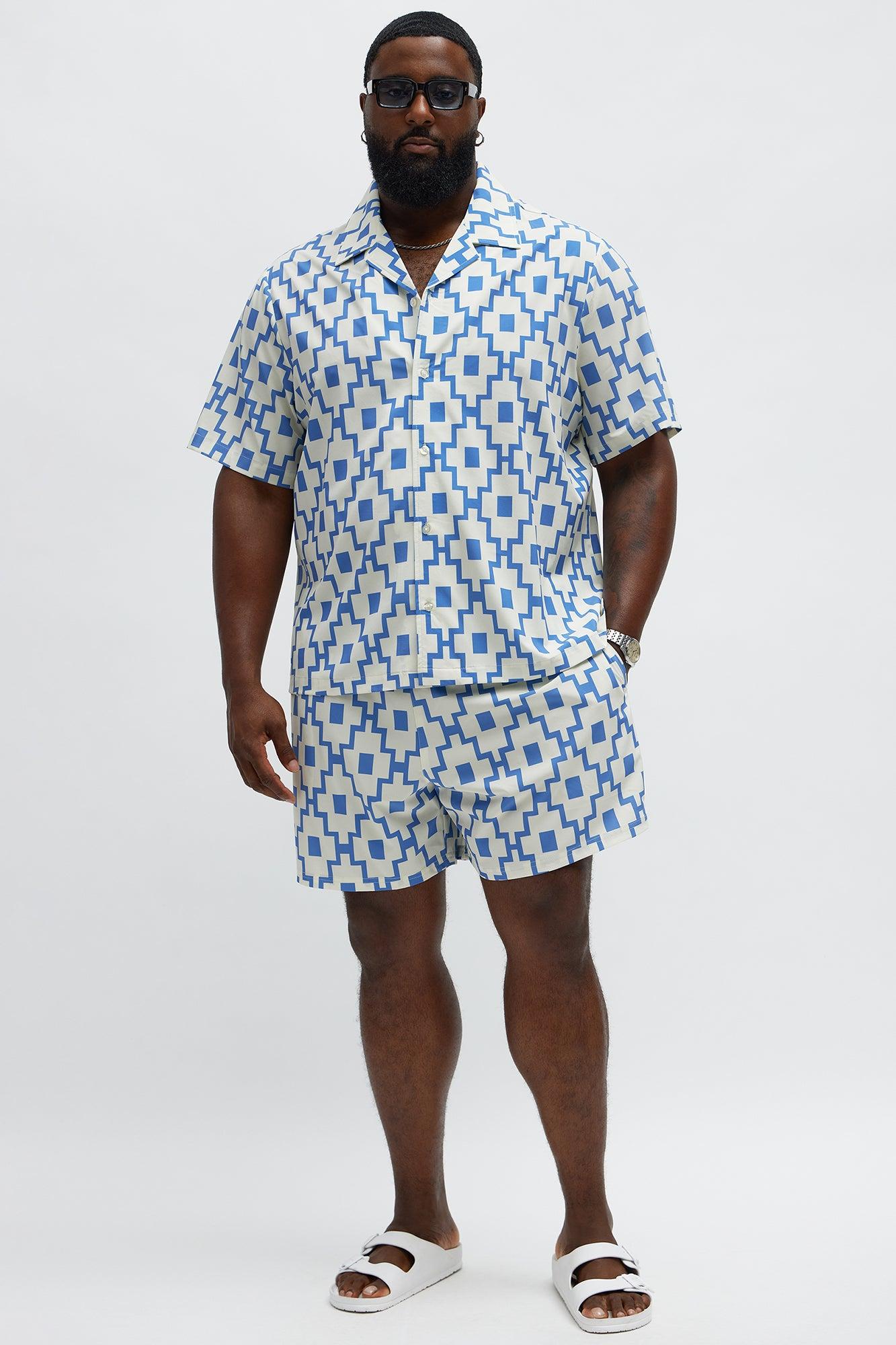 Mosaic Printed Cuban Shirt - Blue/combo Male Product Image
