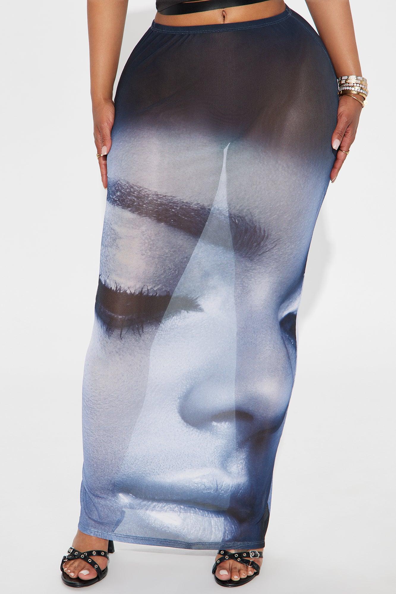 Thalia Sheer Face Print Mesh Maxi Skirt - Purple/combo Female Product Image
