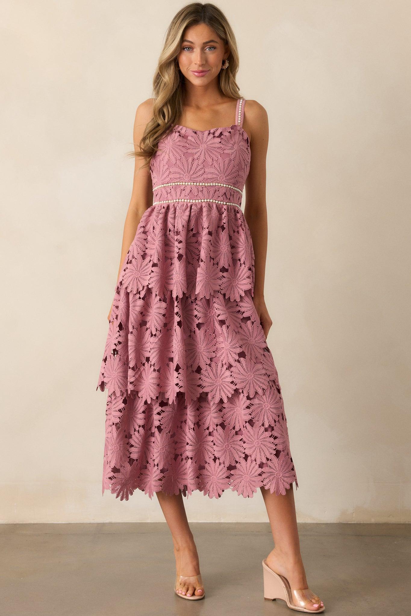 My Love Language Dusty Pink Floral Embroidered Midi Dress Product Image