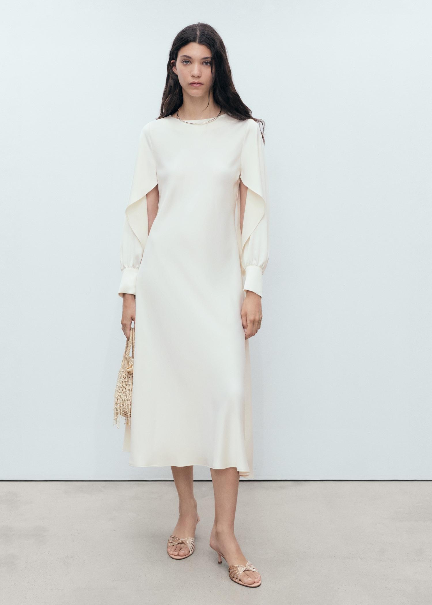 Satin dress with slit sleeves - Women | MANGO USA Product Image