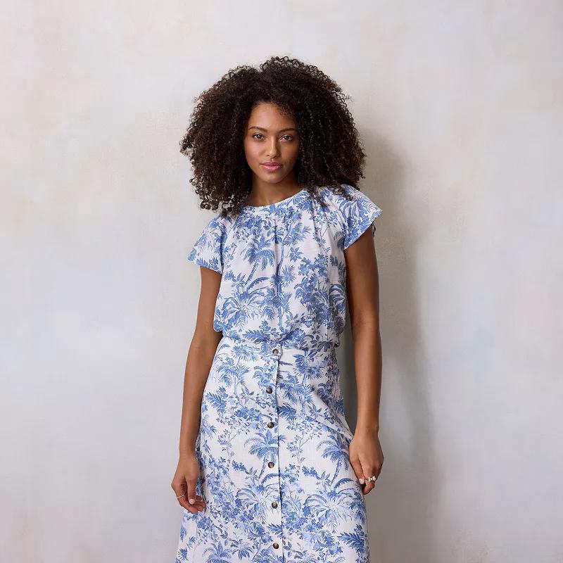 Petite LC Lauren Conrad Tie-Front Shirred Neck Shell Top, Women's,  Product Image