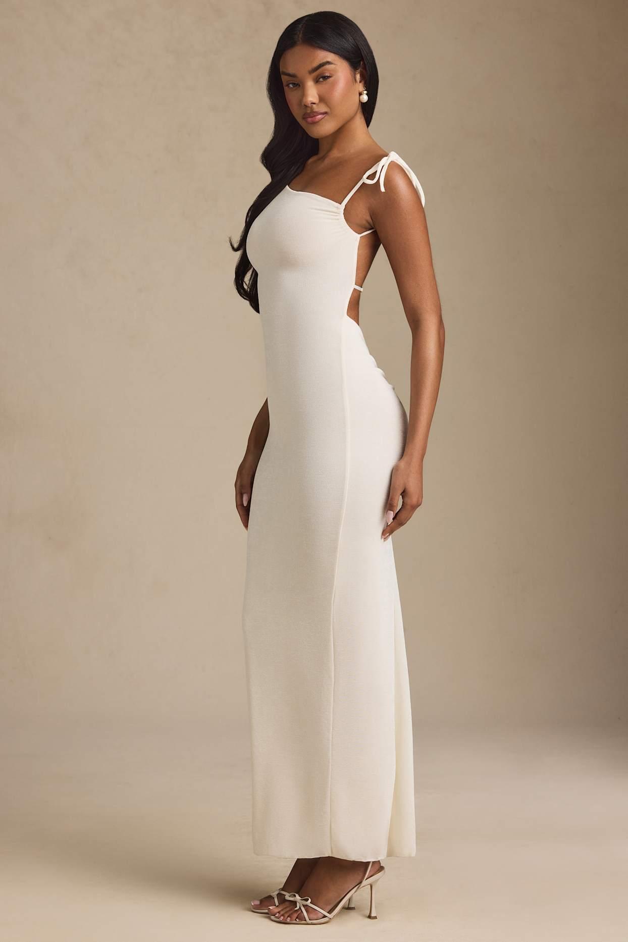 Textured Jersey Backless Maxi Dress in Ivory Product Image