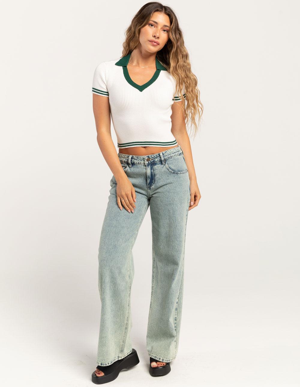 RSQ Womens Johnny Collar Top - Cream Combo Product Image