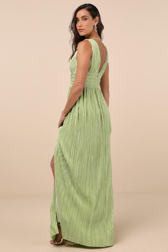 Melitta Lime Green Plisse Sash Maxi Dress Product Image