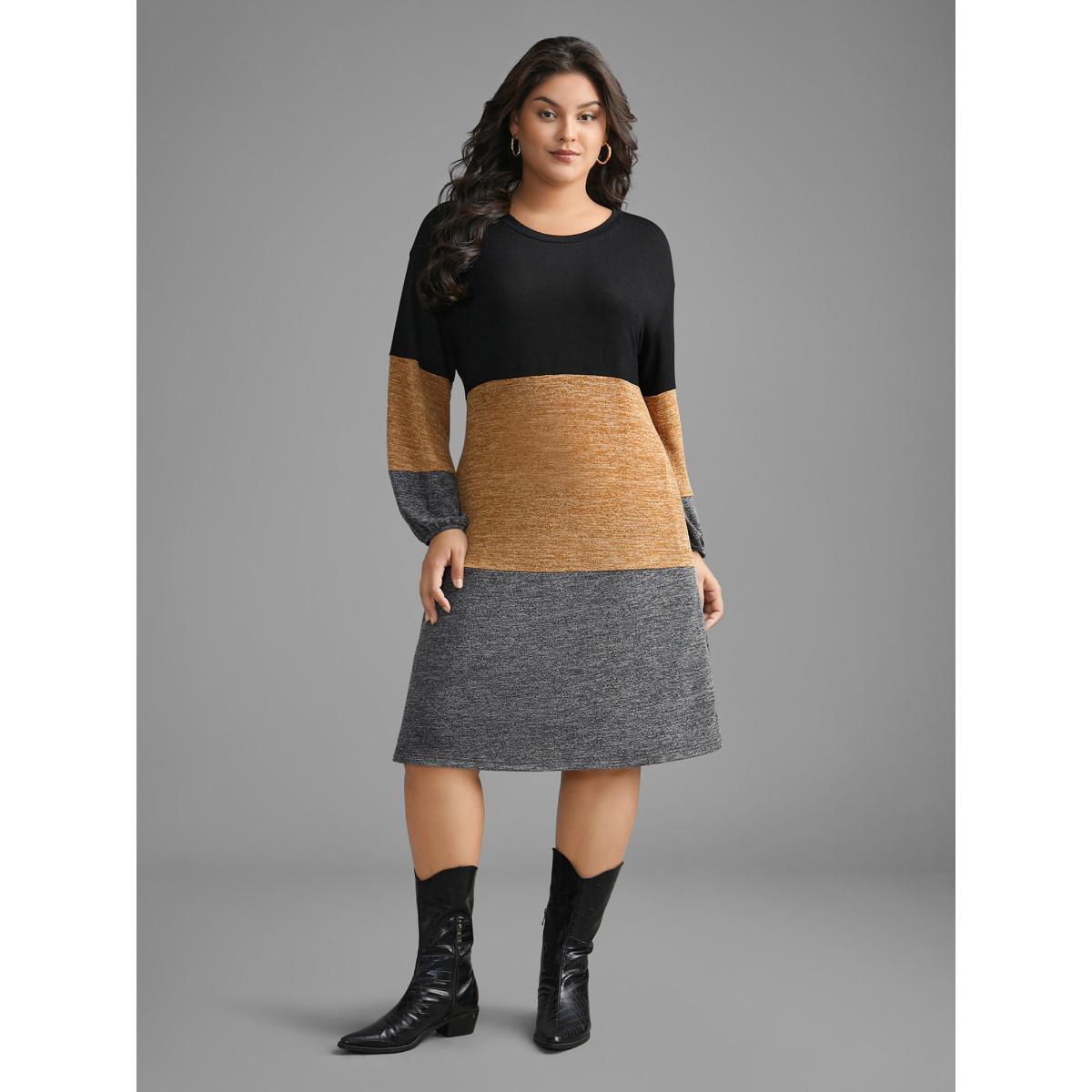 Plus Size Colorblock Contrast Heather Pocket Knit Dress Multicolor Women Casual Contrast Knit Dresses Bloomchic 22-24/3X Product Image