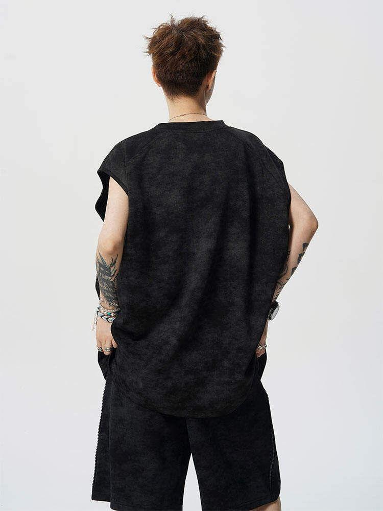 Set: Crew Neck Striped Tie Dye Tank Top + Mid Rise Shorts Product Image