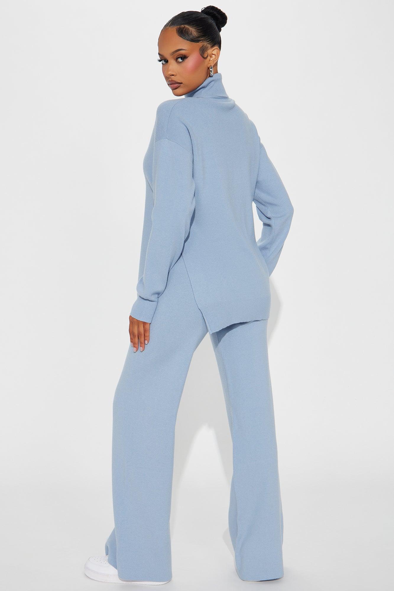 Staying Here Sweater Pant Set - Light Blue Product Image