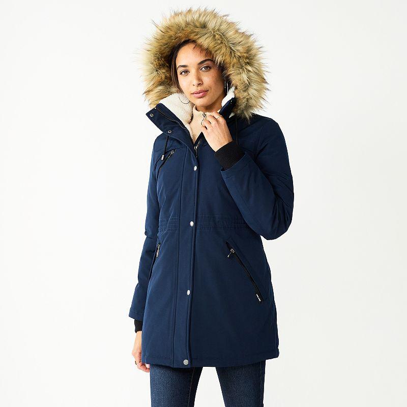 Women's Nine West Hooded Sherpa & Quilted Puffer Coat, Size: Small, Blue Product Image