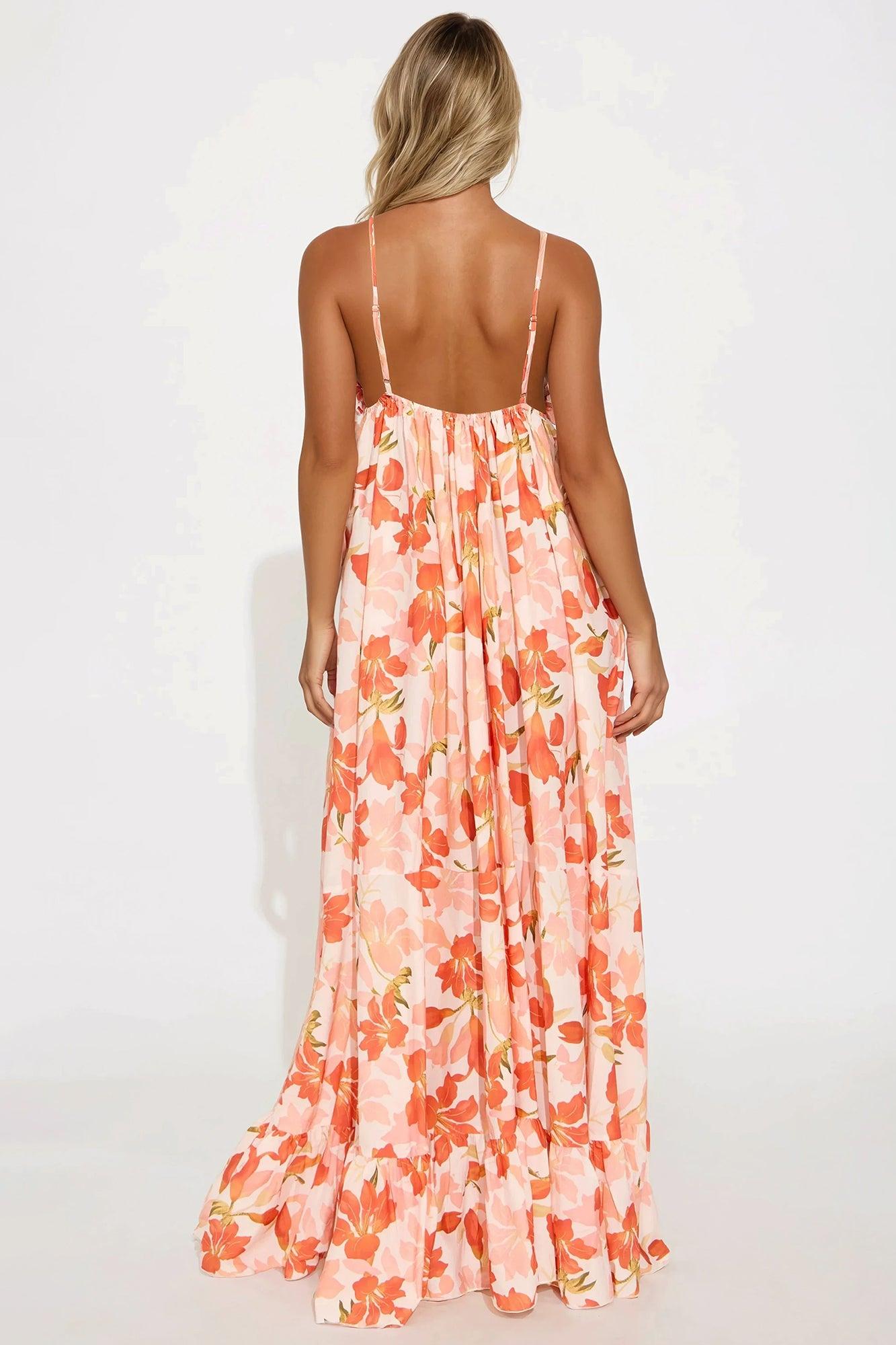 Kyla Floral Maxi Dress - Coral/combo Product Image